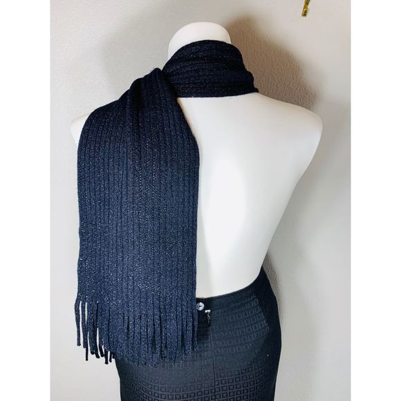 NEW YORK & CO FRINGED NAVY WITH SPARKLE SCARF - Picture 2 of 3